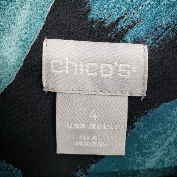 Chico's‎ Abstract Print Button Down Blouse Top 20 Long Sleeve  Blue Black - Picture 3 of 7